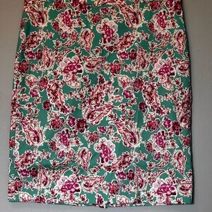 J. Crew Pink Paisley Pencil Skirt Knee-Length Resort Wear